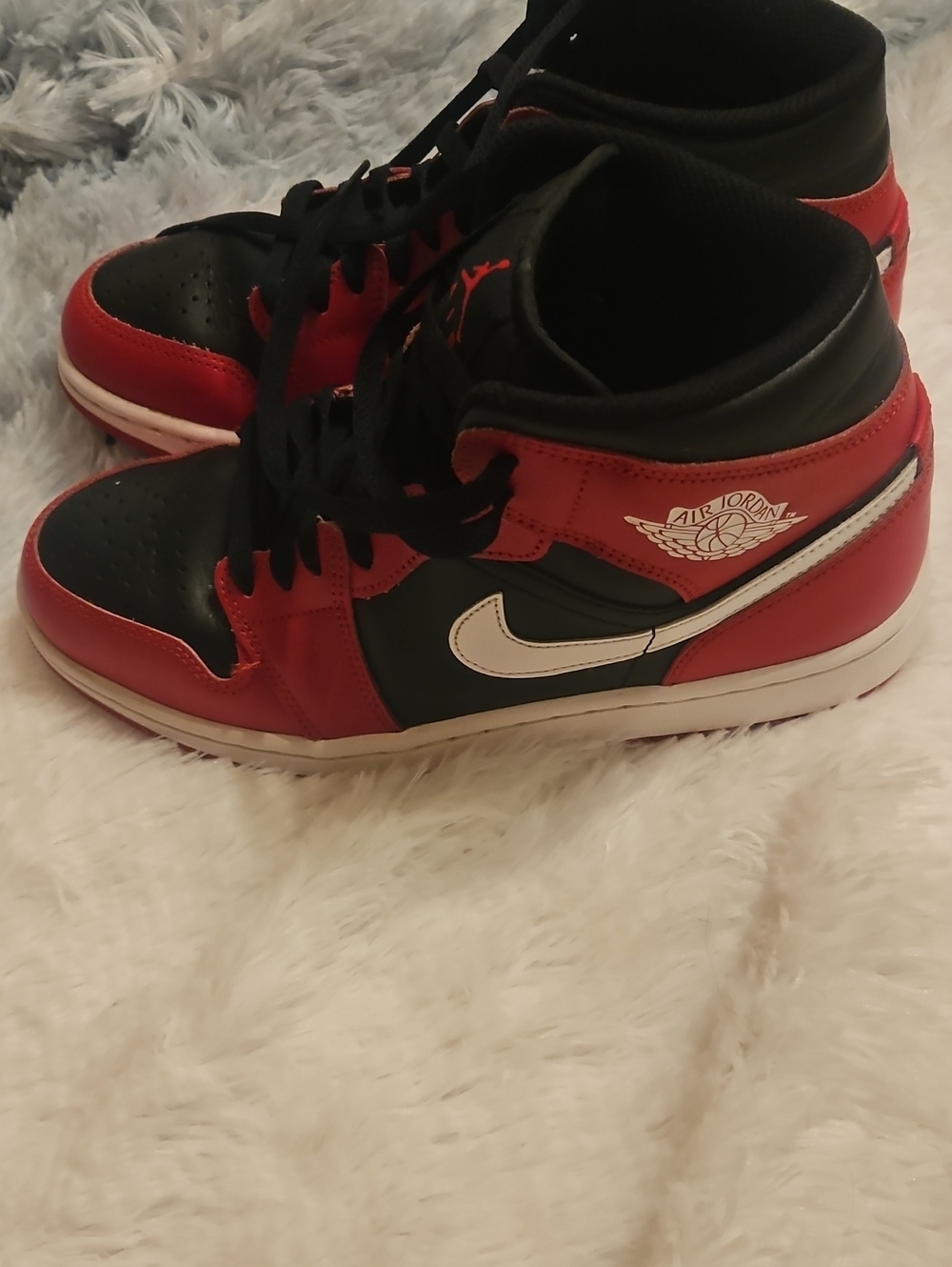 Jordan Mens Red, Black & White Mid-Top Sneakers